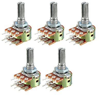ezqnirk 5 pcs Variable Widerstände Dual linear 6 Stift Rotary Carbon Film Taper Potentiometer 20 mm Welle,100K Ohm