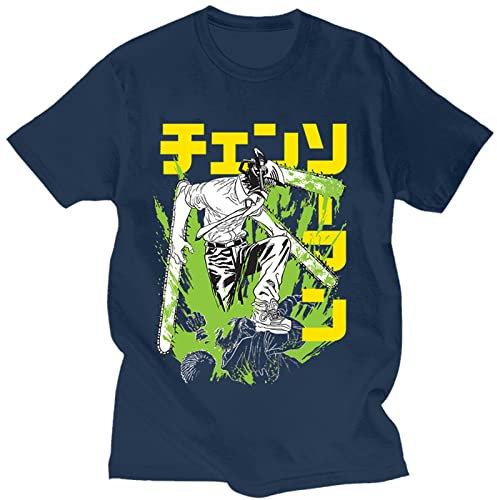Mens Short Sleeve Crewneck T-Shirt, Chainsaw Man Manga Denji Print Tee Shirt for Unisex, Gifts for Fans, 90S Vintage Tees Tops