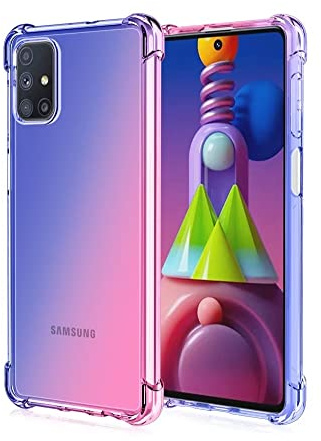 HONLEN Hülle für Samsung Galaxy M51 Case, (6.7 Inches) Transparent Farbverlauf Design TPU Silicone Handyhülle, Verstärkung mit Vier Ecken Cover Blau Rosa