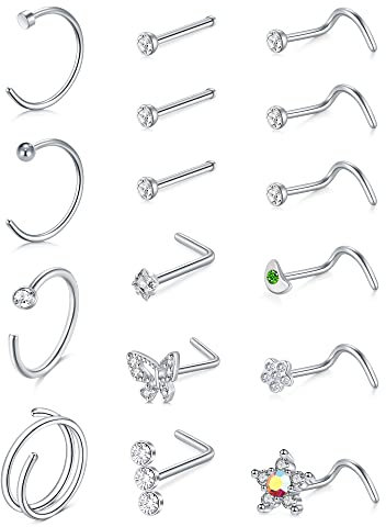 Zolure 20G Nasenpiercing Set Cz Knochen Schraube Nasenring L Shaped Nasenstecke Nasenpiercing Stecker Edelstahl Schmuck Für Frauen Männer