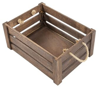 Wickerfield Brown Finish Rope Handle Wooden Crates Storage Box Wooden Display Shelves Christmas Eve Box Wedding Decoration Gift Box (Medium)