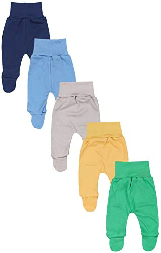 TupTam Baby Unisex Hose mit Fuß Bunte 5er Pack, Farbe: Dunkelblau Blau Senfgelb Beige Grün, Größe: 80