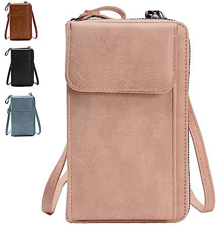 GoPaw Crossbody-Telefon-Tasche für Frauen, PU-Leder Damen leder handytasche mit Schulterriemen, kleine umhängetasche damen handy(Rosa B)