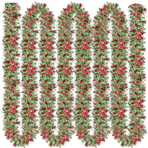 Ceenna Ghirlanda natalizia da 30 m, decorazione metallica da appendere al soffitto, per albero di Natale, decorazione per feste per interni ed esterni, forniture per feste di Natale (rosso verde)