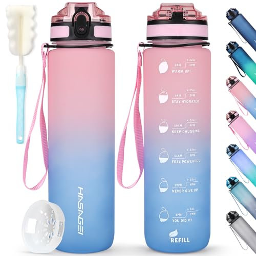 HASAGEI Bouteille d'eau de 1 l Tritan sans BPA avec couvercle de verrouillage et anti-fuite, pour salle de sport, école, cyclisme, plein air, sport, fitness et bureau