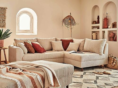 Lisa Design Rune – Ecksofa rechts – 4-Sitzer – mit hocker – aus Cord Beige