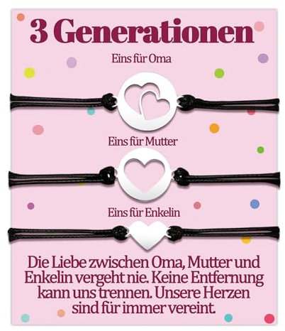 Temulnee Oma Geschenk für Oma Mama Tochter Armband Geschenke Enkelin 3 Generationen Armbänder Geschenk zum Geburtstag Geschenkideen Herz Weilnachten Schmuck Frauen Schmuckset für 3 Damen Sinnvolles