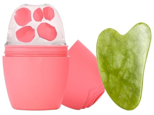 Ice Face Roller Gua Sha Stein 2er Set,Ice Cube Holder Face,Eis für Gesicht,Skin Care Tools Für Strafft Das Gesicht, Reduziert Schwellungen, Hellt Augenringe Auf Und Hebt Die Gesichtskonturen
