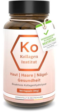 Kollagen Institut Beauty Kollagen Pulver – 180 Kapseln, Hochdosiert Bioaktiv Collagen Peptide für Haut Haare Nägel, 1er Pack, Premium Reines Typ 1 and 3 Kollagenpulver, Skin Care und Inner Glow