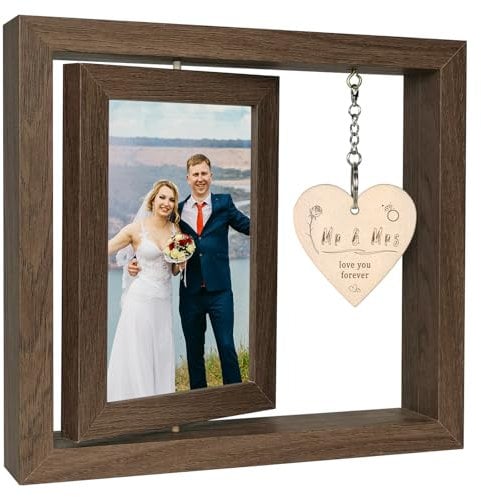 Rotating Floating Mr & Mrs Photo Frame Wedding Gifts for Bride and Groom Engagement Gifts for Couple - Display Two 15x10 CM