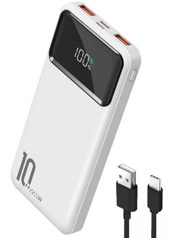 Power Bank 10000mAh, Fast Charging Portable Charger, Slim USB-C in/Out LCD Dispaly External Battery Pack for iPhone 15 14 13 12 11 iPads Android Tablet (White)