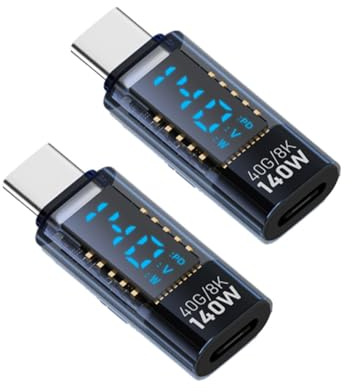SlimQ 140W USB-C Extension Adapter with Digital Display, 2-Pack Blue