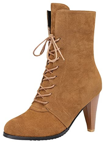 Generico Anfibi Donna Platform Stivaletti Donna Con Tacco Stivali con tacco da donna con lacci e lacci Stivali con tacco medio Scarpe casual Stivali corti Stivali Donna Pelle Stivali Donna (Brown, 41)