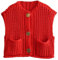 Chunky Sweater Vest, Women's Button Front V Neck Sleeveless Crochet Plaid Checkered Knit Sweater Vest (L,Red)