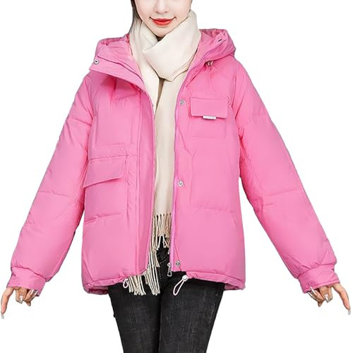 Generisch Damen Leichte Winterjacke Packbar Oversized Steppjacke Kurz mit Reißverschluss Wasserabweisende Kurzer Daunenmantel Snowboardjacke Damen Winterjacke Damen Kurz Ohne Kapuze