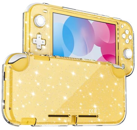 DLseego Coque de Protection pour Switch Lite,Clair Pailleté Enveloppe Complète Protecteur Cover Housse Anti-Rayures Antichoc Design Dur PC Coque Compatible avec Switch Lite,Transparent Cristal
