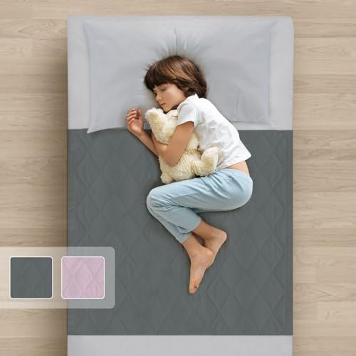 Guardedsleep potty training bed sheets, 100% waterproof bed pad for single beds, washable night time toilet training bedwetting mat for toddlers and kids (1, Grey, With Wings)