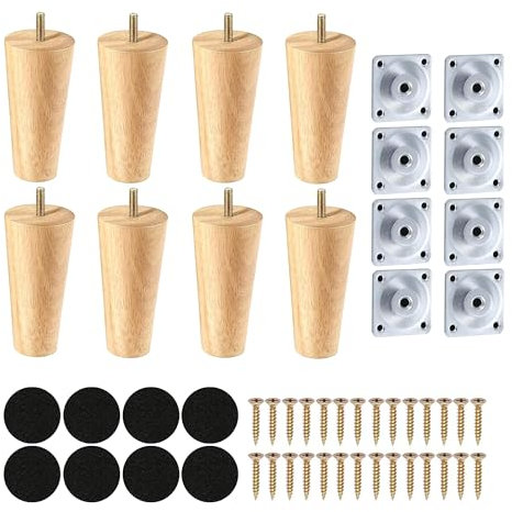 Goomp 8 Stück Möbelfüße Holz,20cm Sofafüße Rund Möbelfüße Holz Kommode Beine Sofa Ersatz Beine Couch,Bett,Sessel,Schrank