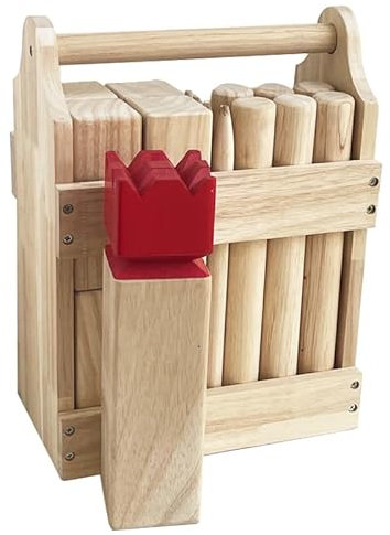 JacJoe All Pro Kubb Spiel im Freien | Wurfspiel mit Tragetasche | Kegelspiel | Gummi Holz Garten Rasen Spiele | Wurfspiel mit Tragetasche (Wooden Crate, L)