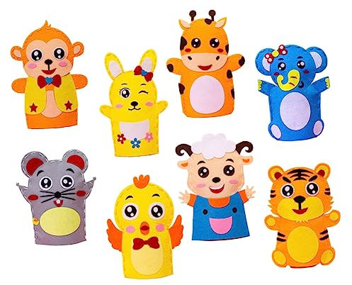 JOINPAYA 8 Stück Kinder Handpuppen Bastelset Aus Weichem Vlies Selbstgemacht Nähset Für Kinder Kreative Stoffpuppen Zur Frühkindlichen Entwicklung Und Eltern Kind Bindung