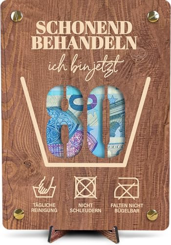 80 Geburtstag Geschenk - XL Geldgeschenk aus Holz inkl. Ständer | Schonend behandeln 80-80 Geburtstag Frauen, 80 Geburtstag Männer, 80 Geburtstag Karte, 80. Geburtstag Karte Lustig
