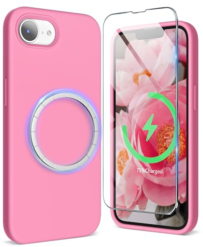 SURPHY Magnetic Design for iPhone 17e Case/iPhone 16e Case, Liquid Silicone Shockproof Gel Rubber Phone Case for iPhone 17e 6.1 inch 2026, Rose Pink