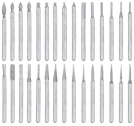 HaoTrade 30PC Diamond Grinding Bit Set, 3mm Diamond Burr Bits Titanium for Ceramics, Carving, Engraving, Grinding, Stone, Rocks, Jewelry, Glass