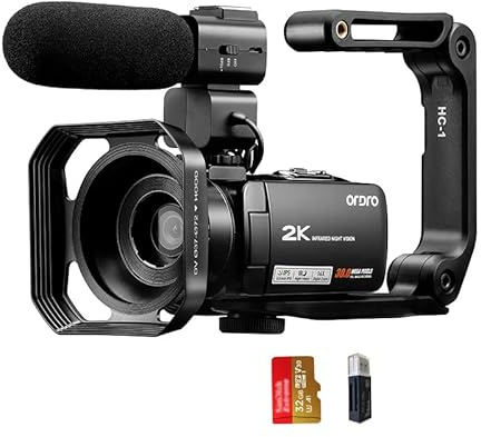 Videocamera, Videocamera videocamera 4k videocamere Vlog piene HD Ordro Z63 2K 1080p 30fps IR Camera digitale for la visione notturna for le riprese di video di registrazione vlog, con Sd Carta