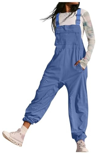Generisch Salopette da donna in tinta unita, pantaloni da lavoro, comodi, casual, traspiranti, per individualità, slim fit, con bretelle, ad asciugatura rapida, classica, da donna