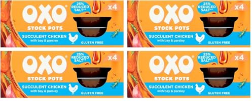 OXO Reduced Salt Chicken Stock Pot, 4 x 20 g (80 g Total) | Savoury Taste, Ideal for Gravy, Soups & Risottos, Easy to Melt, Perfect for Winter & Holiday Cooking