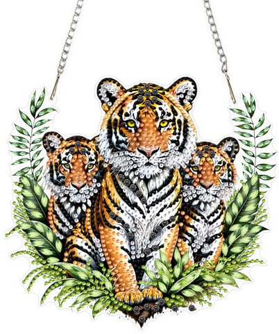 DOMROM Tiger Diamond Painting Anhänger, Tiere Diamond Painting Fensterbilder für Erwachsene Kinder, 5D Diamant Hängende Ornament Diamant Malerei Bastelset Tür Wand Fenster Deko