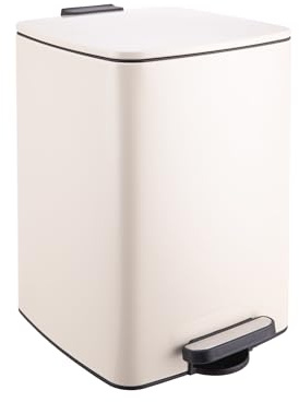 Relaxdays Mülleimer Küche, 20 Liter, Absenkautomatik, beige | entnehmbarer Inneneimer, mattes Metall, eckiger Treteimer