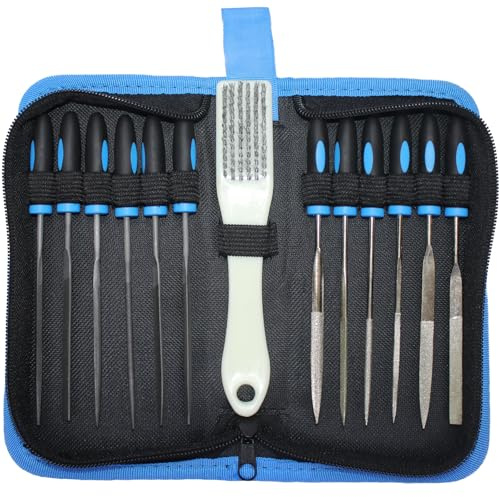 TETEWEVER 13 Stück Feilenset Metall Speckstein Set Metallfeile | Speckstein Werkzeug Feilen Set Schlüsselfeilensatz Nadelfeilen Diamantfeile mit Bürste für Holz Juwelier Heimwerken (Blau)
