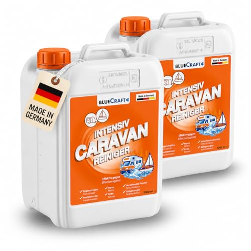 Bluecraft Wohnmobil & Wohnwagen Caravan Reiniger 2x5L Konzentrat für Aussen | Entfernt effektiv & mühelos Regenstreifen, Harz, Insektenreste & Straßenschmutz mit hoher Ergiebigkeit - Made in Germany