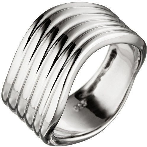 Breiter Ring Damenring gewellt aus echtem 925 Sterling Silber Silberring, Ringgröße:Innenumfang 54mm ~ Ø17.2mm
