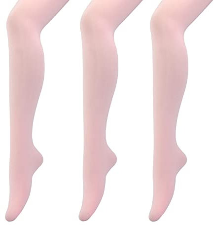 MANZI 3 Paar Frauen Mädchen Basic Cabrio Ballett Tanz Strumpfhosen mit variablem Fuß,Kinder,Erwachsene 40 den, Rosa, Medium(Age 7-10)