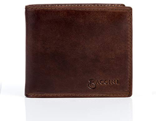 BACCINI Porte-Monnaie Leandro Cuir véritable | portemonaie Horizontal Homme Marron | Portefeuille Fait à la Main