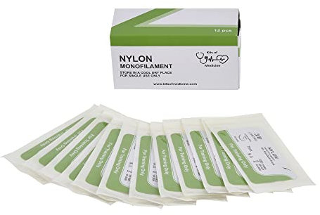 Nylon Wundnaht-Faden (12er Pack) | Der beste Wundnaht-Faden für educational Praxis Nur | Für Medizinstudenten, Doktoren, Zahnmediziner und Tierärzte | Seiden 3/0 Wundnaht-Faden | Wundnaht-Kit Zusatz