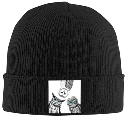 Lustige Tiere Strickmütze Beanie Mütze Herren Wintermützen für Männer Herren Beanie Mütze Beanie Hüte für Frauen Wintermützen für Frauen Damen Hüte & Mützen Damen Wintermützen, Schwarz , One size