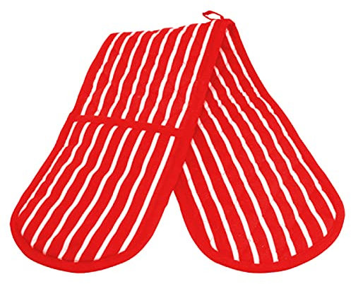 A & B TRADERS Butcher Stripe Double Oven Gloves, Quilted Cooking Pot Holder Heat Resistant (Red/White)