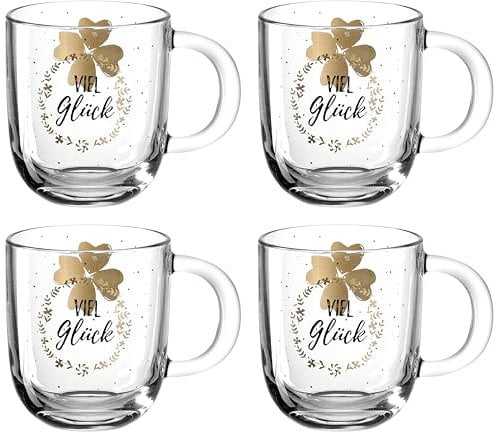 LEONARDO HOME 046452 EMOZIONE Tasse 400 ml mehrfarbig 'Viel Glück' 4er-Set, Glas