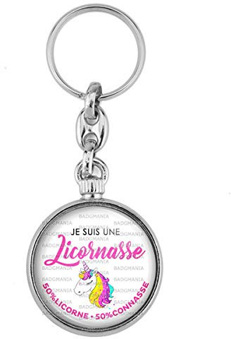 BADGMANIA Porte Clés Métal 2 faces Je suis une Licornasse 50% Licorne 50% Connasse n10 - Humour Idée Cadeau Femme Logo 33mm