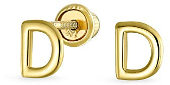 Abc Minimalistisch Echt Gelb 14K Gold Bsperren Alphabet Buchstabe Initialee Ohrstecker Sicherheitskugel Schraube Zurück Für Teenager Für Frauen