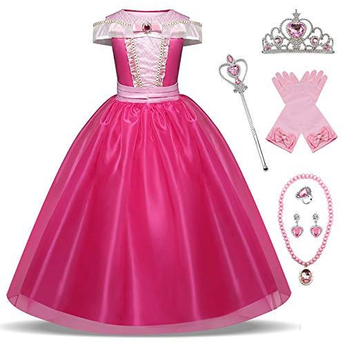 YOSICIL Mädchen Prinzessin Aurora Kostüm Dornröschen Kleid Rosa Cosplay Party Kleider Sleeping Beauty Festkleid Weinachten Fest Kostüme Weihnachten Halloween Karneval Geburtstag Kinder 3-8 Jahre Alt