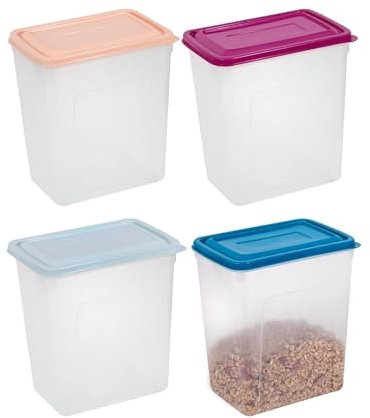 4 x 6L Tall Food Storage Container Dry Pasta Cereal Pet Food Storage Tub & Lid