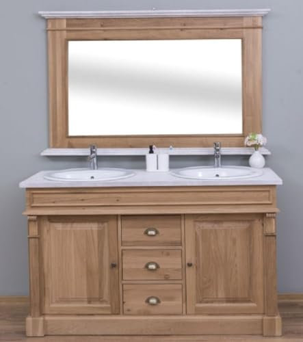 Casa Padrino Landhausstil Badezimmer Set Braun/Weiß - 1 Doppelwaschtisch & 2 Waschbecken & 2 Wasserhähne & 1 Wandspiegel - Massivholz Badezimmermöbel im Landhausstil
