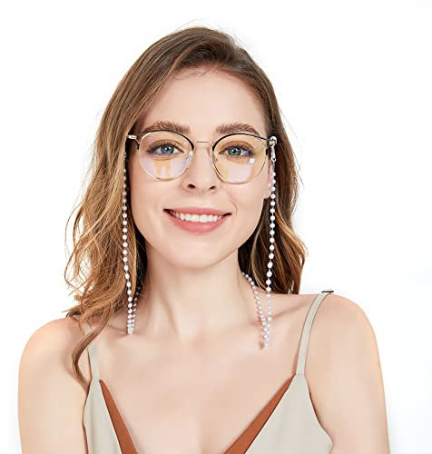 Eli-time Brillenkette für Damen Silber Nachgemachte Perlen Sonnenbrillenriemen/Brillenhalter/Brillenhalsbänder/Maskenhalter
