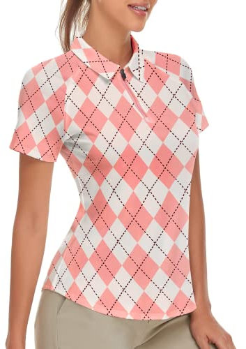 Soneven Polo Donna Manica Corta Polo Camicia Sportiva Tennis Traspirante per Tennis, Golf, Fitness, Outfit Rosa S