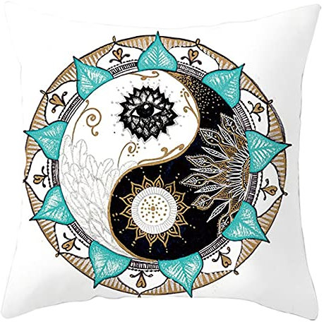 Lieson Kissenbezug Weihnachten, Kissenhülle 45x45 1 Stück Dekokissen Schwarz Weiß Blaugrün Mandala Yin Yang Tai Ji Muster, Polyester