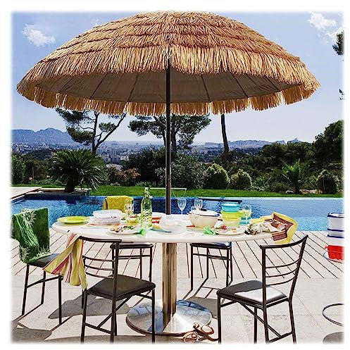 Rovsd Parapluie Extérieur en Paille, Parasol De Jardin De Patio De Plage Parasol Imperméable Pliant Parasol Hawaïen Inclinable (Couleur Naturelle) (Couleur : Hawaiian Parasol Ø200cm(6.5ft))